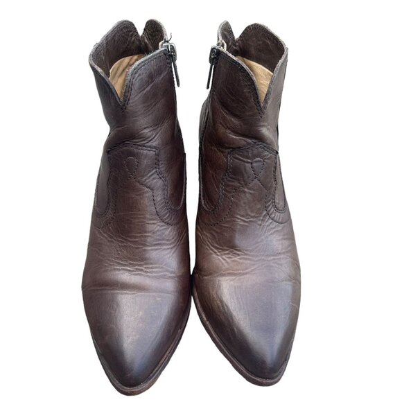 Frye 7.5 Renee Seam Short Leather Ankle Boots Western Cowboy Booties Zip Brown - Picture 3 of 5